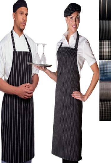 Le Chef bib aprons with woven designs