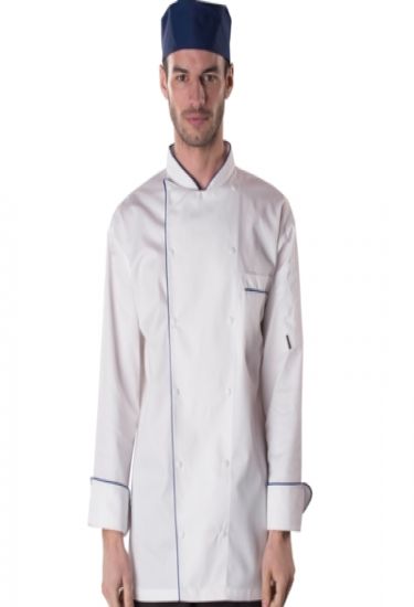 Contrast blue piping chef's jacket