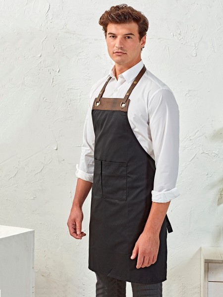 Bib Apron with faux leather (PR123)