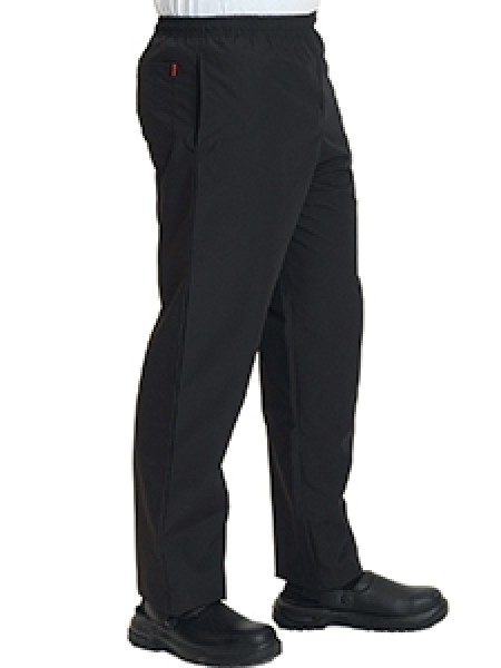Black fully elasticated long life chef trousers