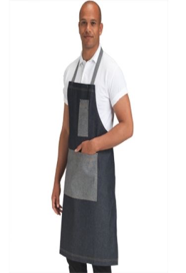 Denim bib apron with contrasting pocket (DP 102)