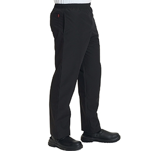 Black fully elasticated long life chef trousers